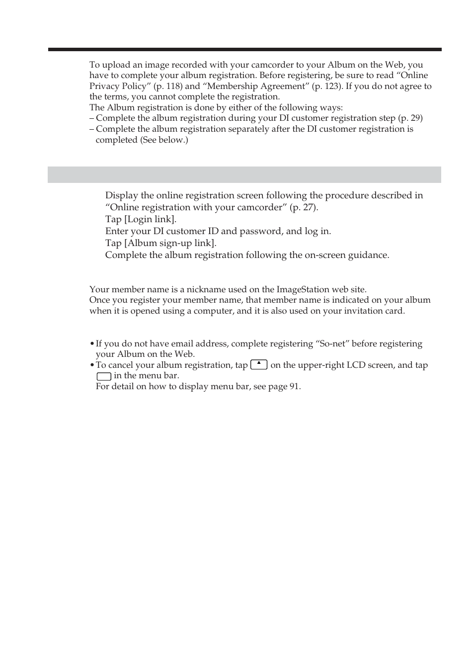 Complete the album registration separately, Registering your album on the web | Sony DCR-IP220 User Manual | Page 30 / 132