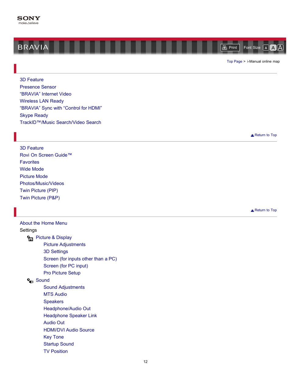 I-manual online map | Sony KDL-32EX729 User Manual | Page 12 / 173