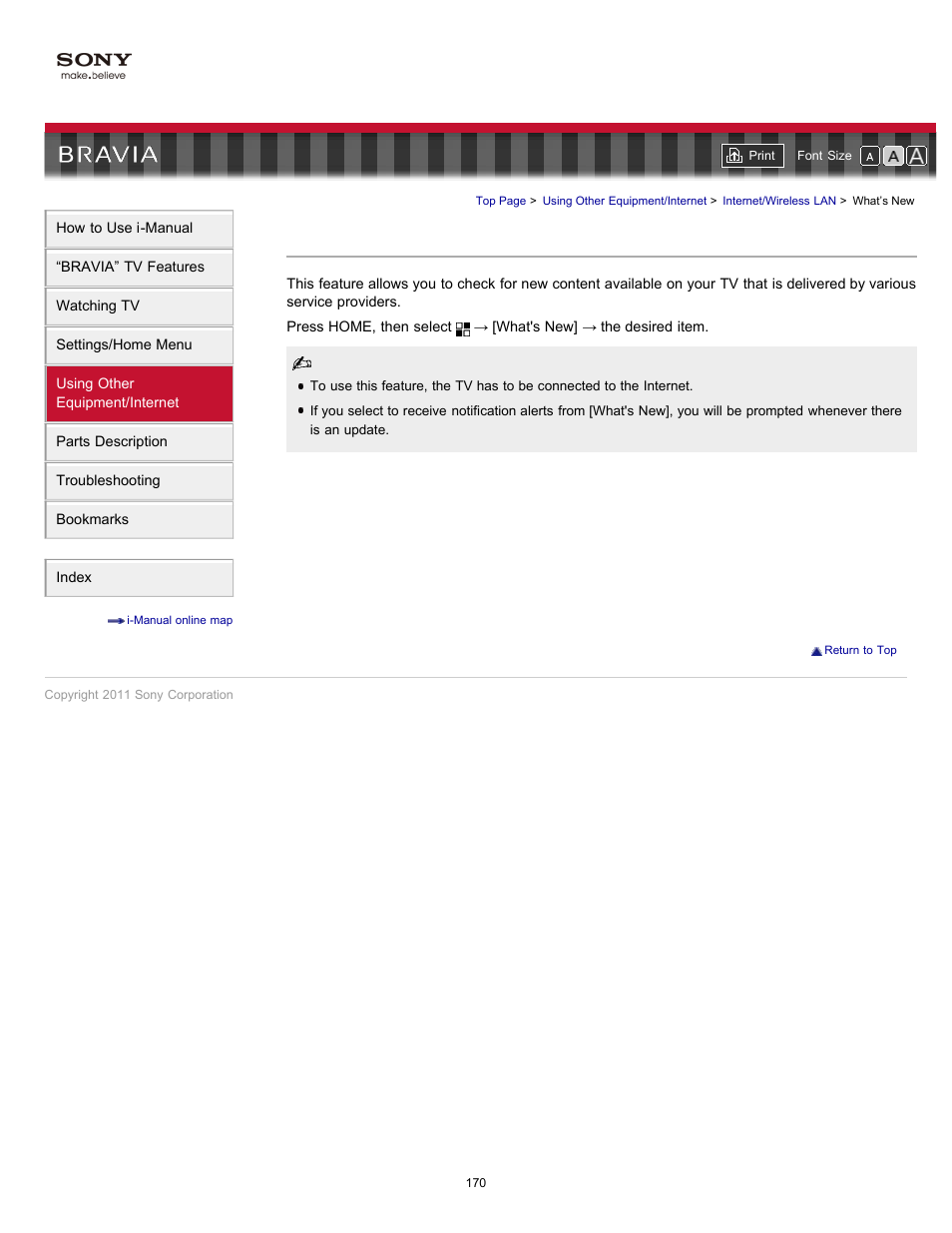 What’s new | Sony KDL-32EX729 User Manual | Page 170 / 173