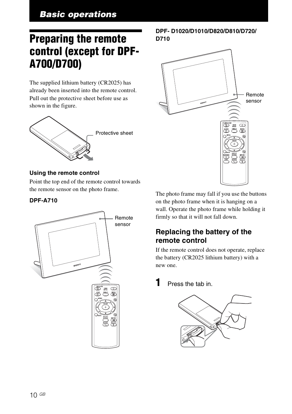 Basic operations | Sony DPF-D1010 User Manual | Page 10 / 55