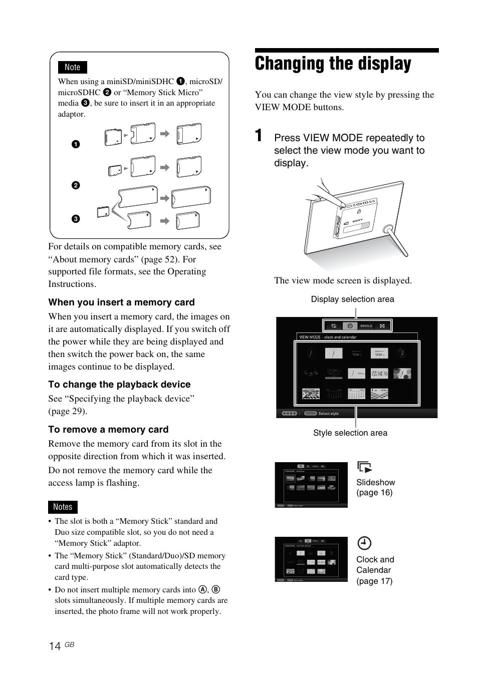 Changing the display | Sony DPF-D1010 User Manual | Page 14 / 55