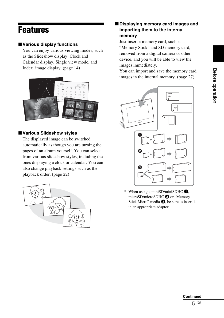 Features | Sony DPF-D1010 User Manual | Page 5 / 55