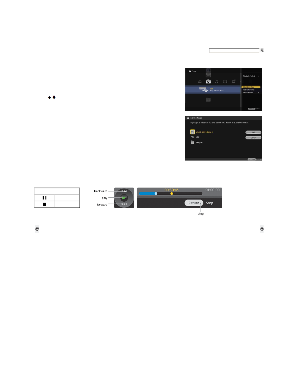 Adding music to a slideshow, Music control panel | Sony KDL-46W5100 User Manual | Page 128 / 324