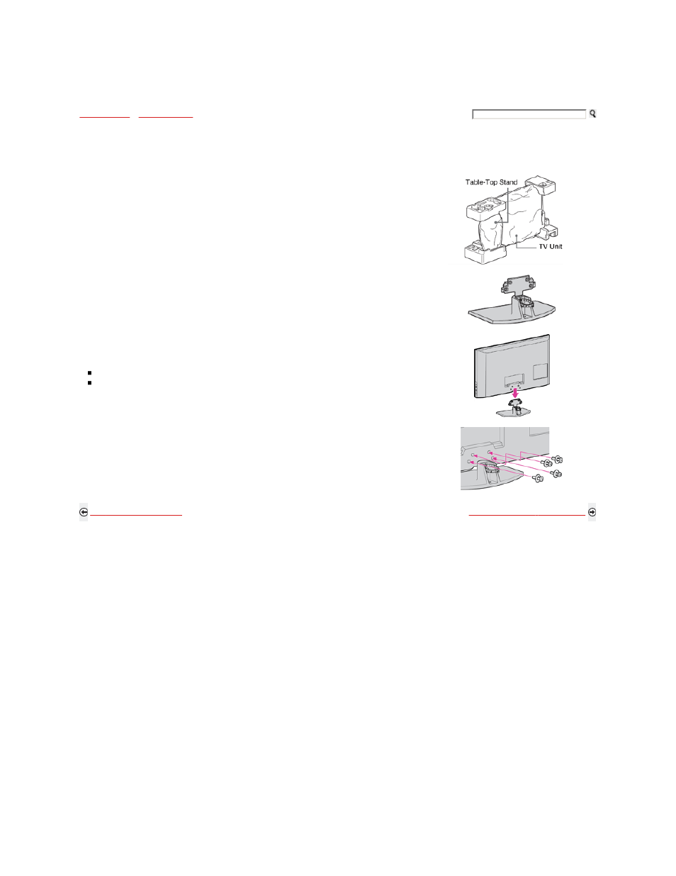 Preparation for a table-top stand | Sony KDL-46W5100 User Manual | Page 6 / 324