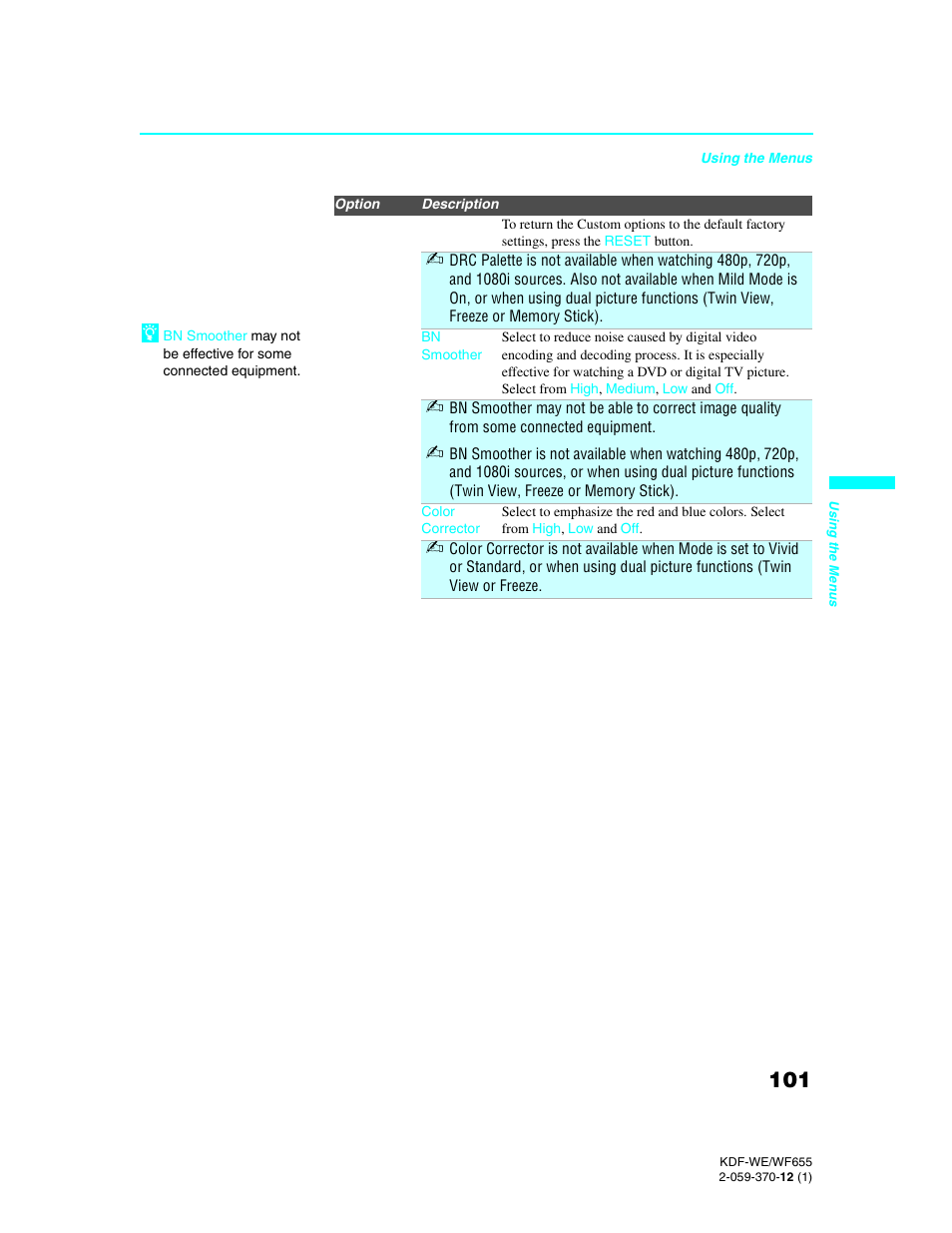 Sony KDF-55WF655 User Manual | Page 101 / 132