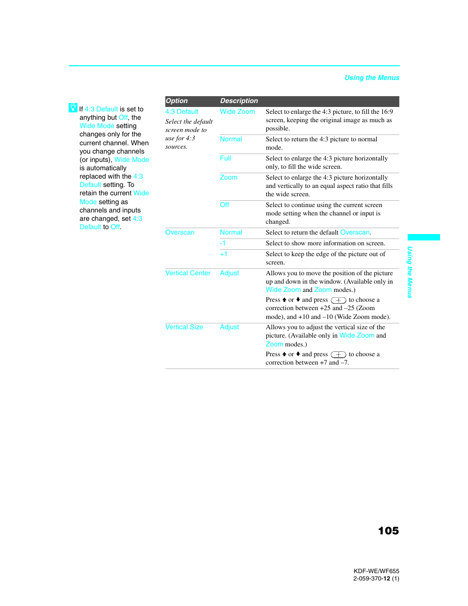 Sony KDF-55WF655 User Manual | Page 105 / 132