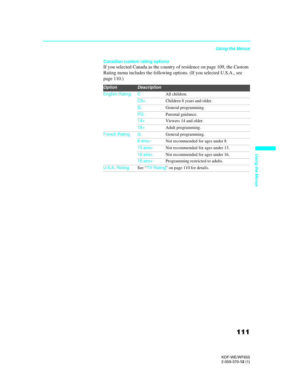 Sony KDF-55WF655 User Manual | Page 111 / 132