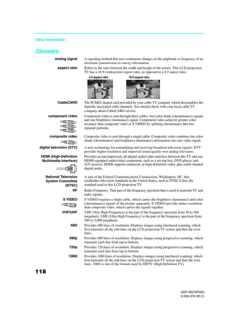 Glossary | Sony KDF-55WF655 User Manual | Page 118 / 132