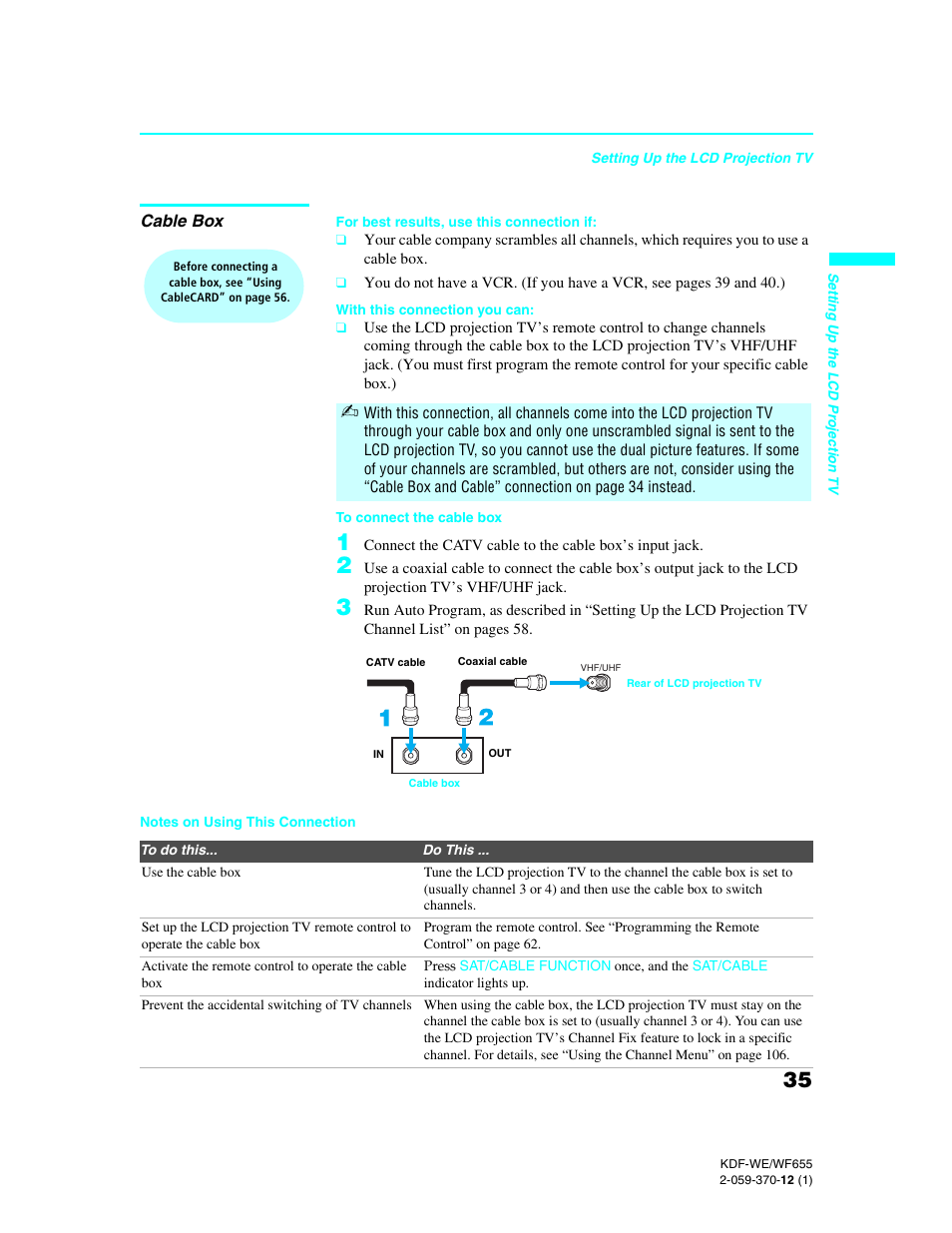 Cable box | Sony KDF-55WF655 User Manual | Page 35 / 132