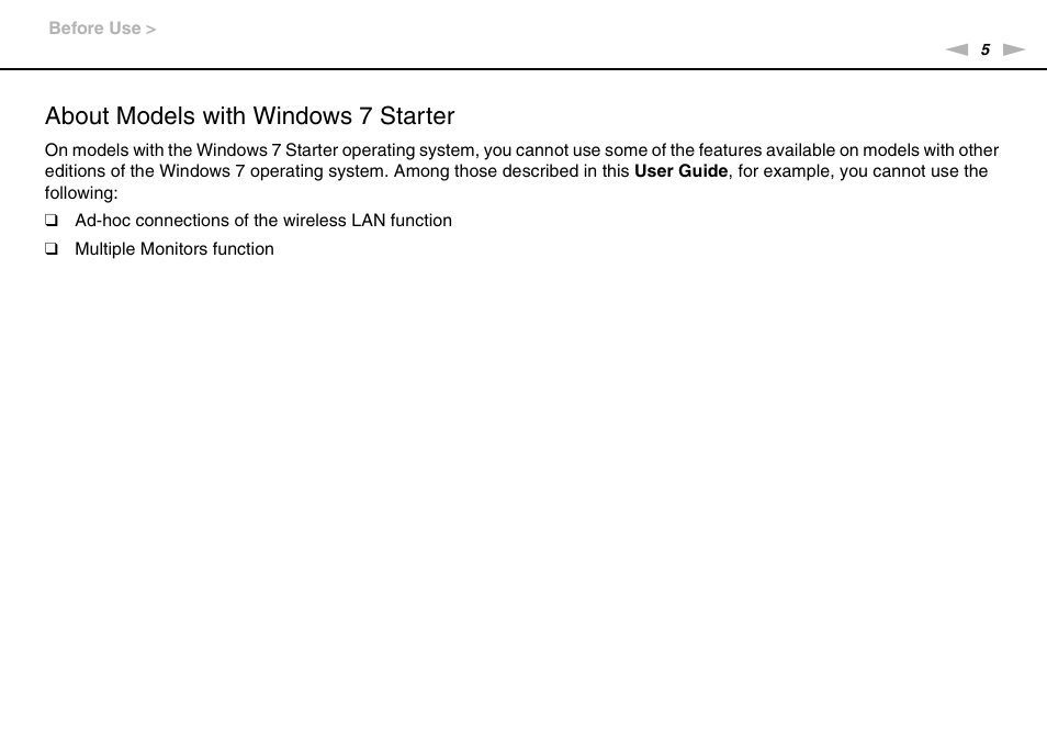 About models with windows 7 starter | Sony VPCYB35KX User Manual | Page 5 / 145