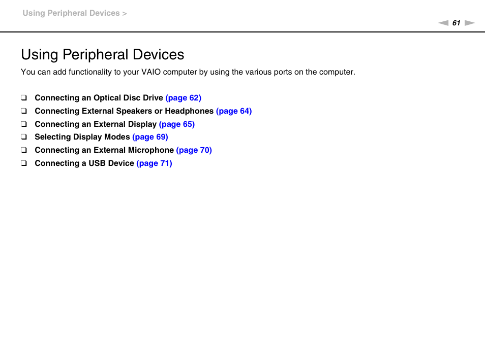 Using peripheral devices | Sony VPCYB35KX User Manual | Page 61 / 145