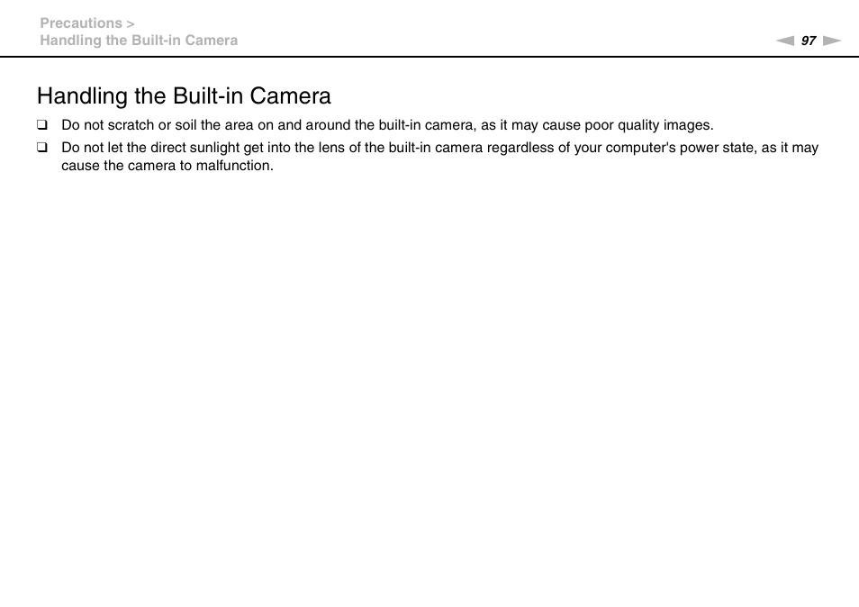Handling the built-in camera | Sony VPCYB35KX User Manual | Page 97 / 145