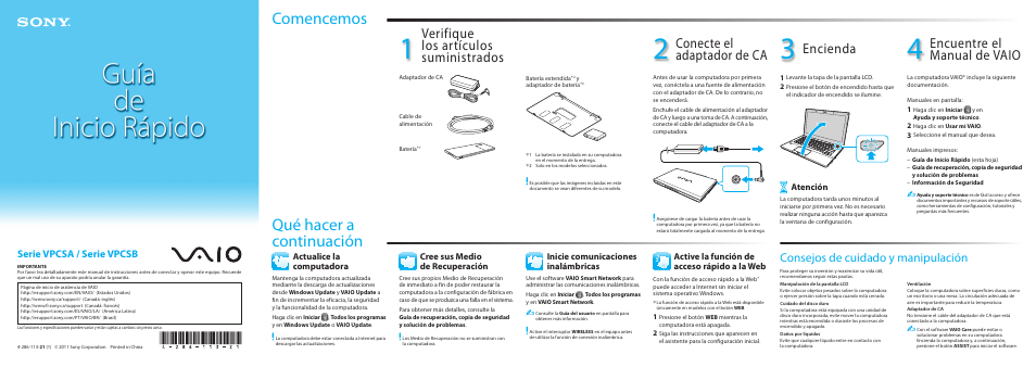 Sony VPCSA290X User Manual | 2 pages