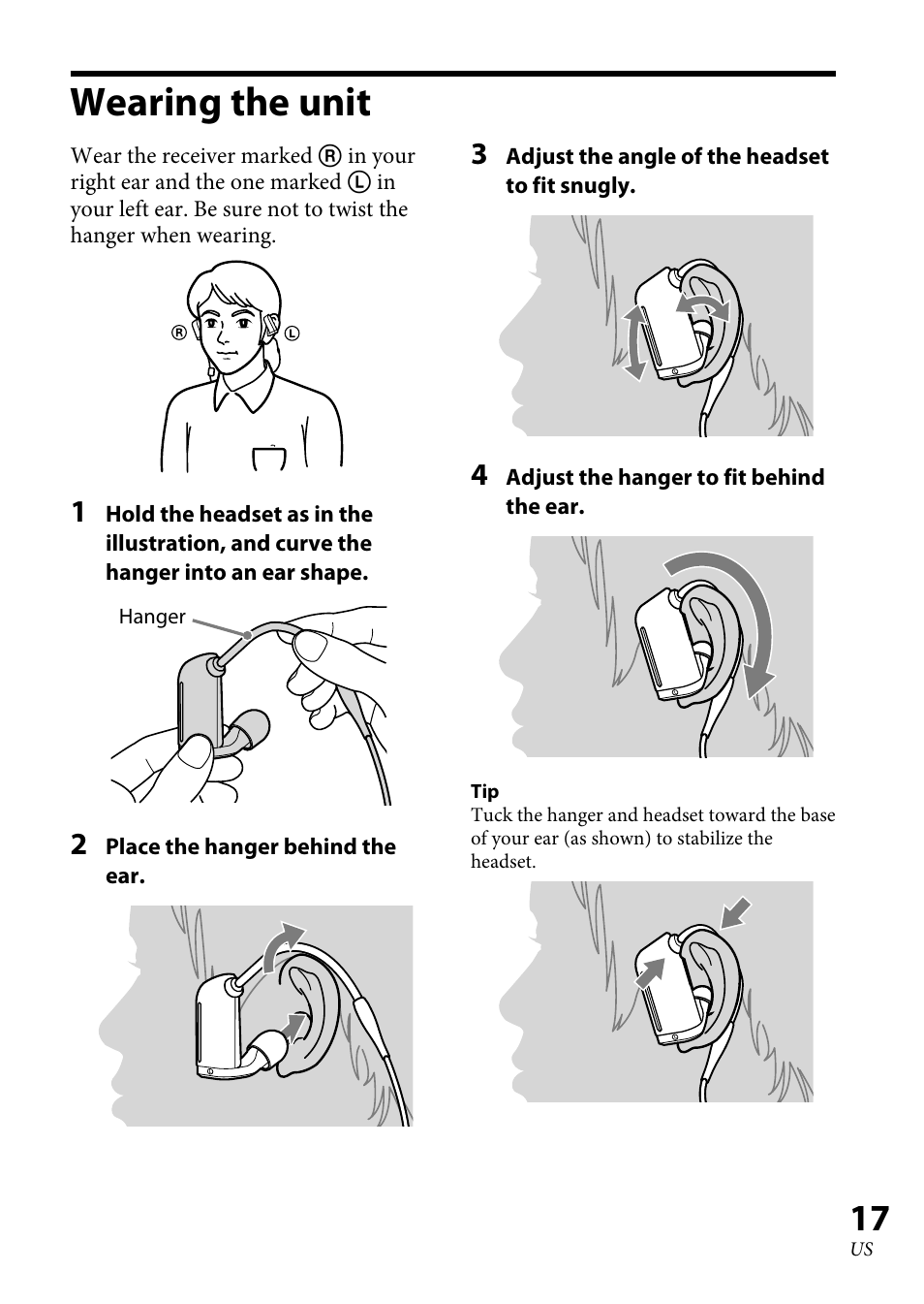 Wearing the unit | Sony XBA-BT75 User Manual | Page 17 / 64