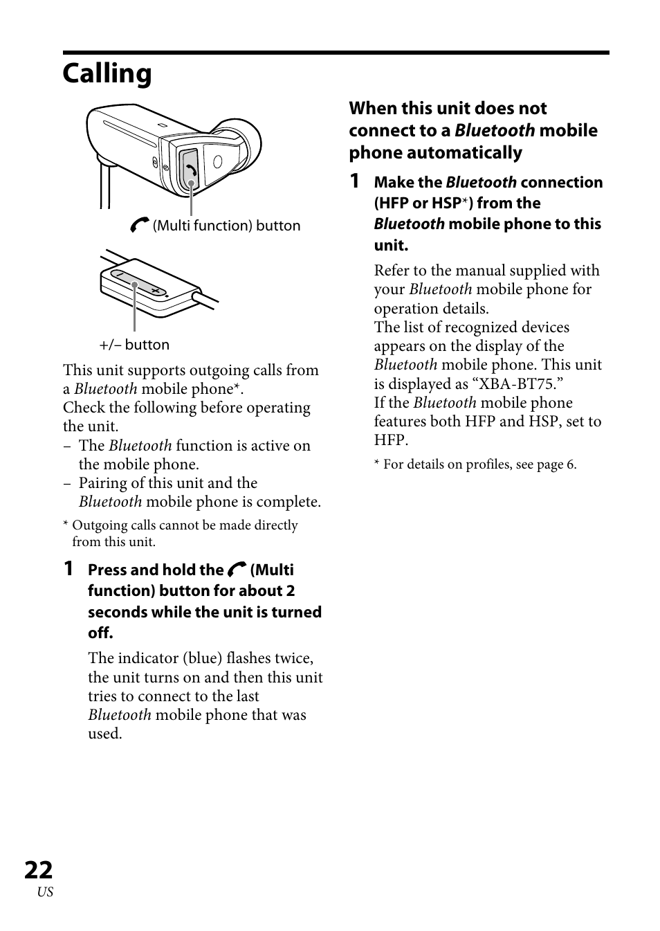Calling | Sony XBA-BT75 User Manual | Page 22 / 64