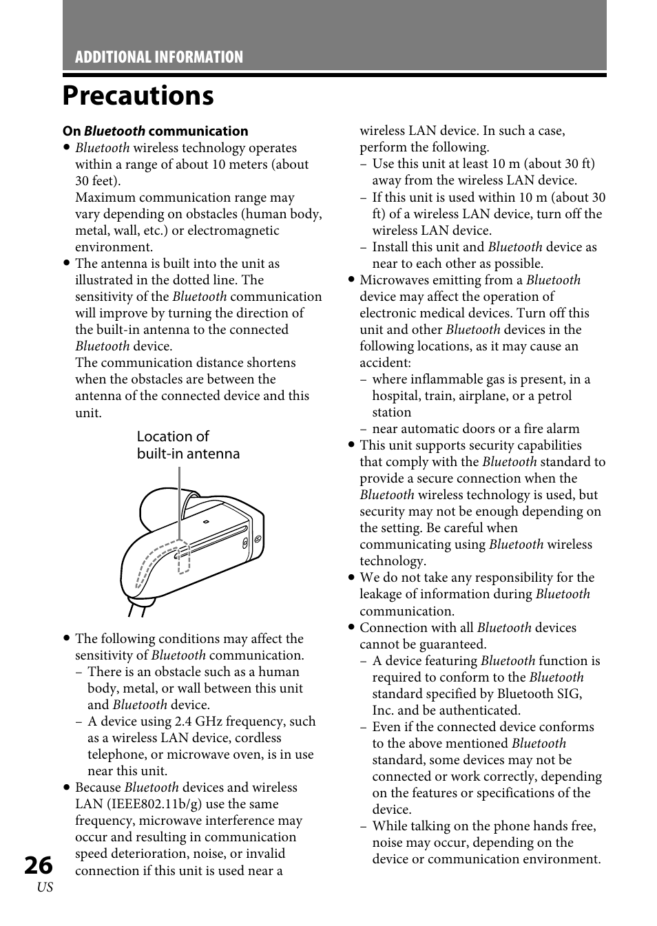 Precautions, Precautions ........................... 6, Additional information | Sony XBA-BT75 User Manual | Page 26 / 64