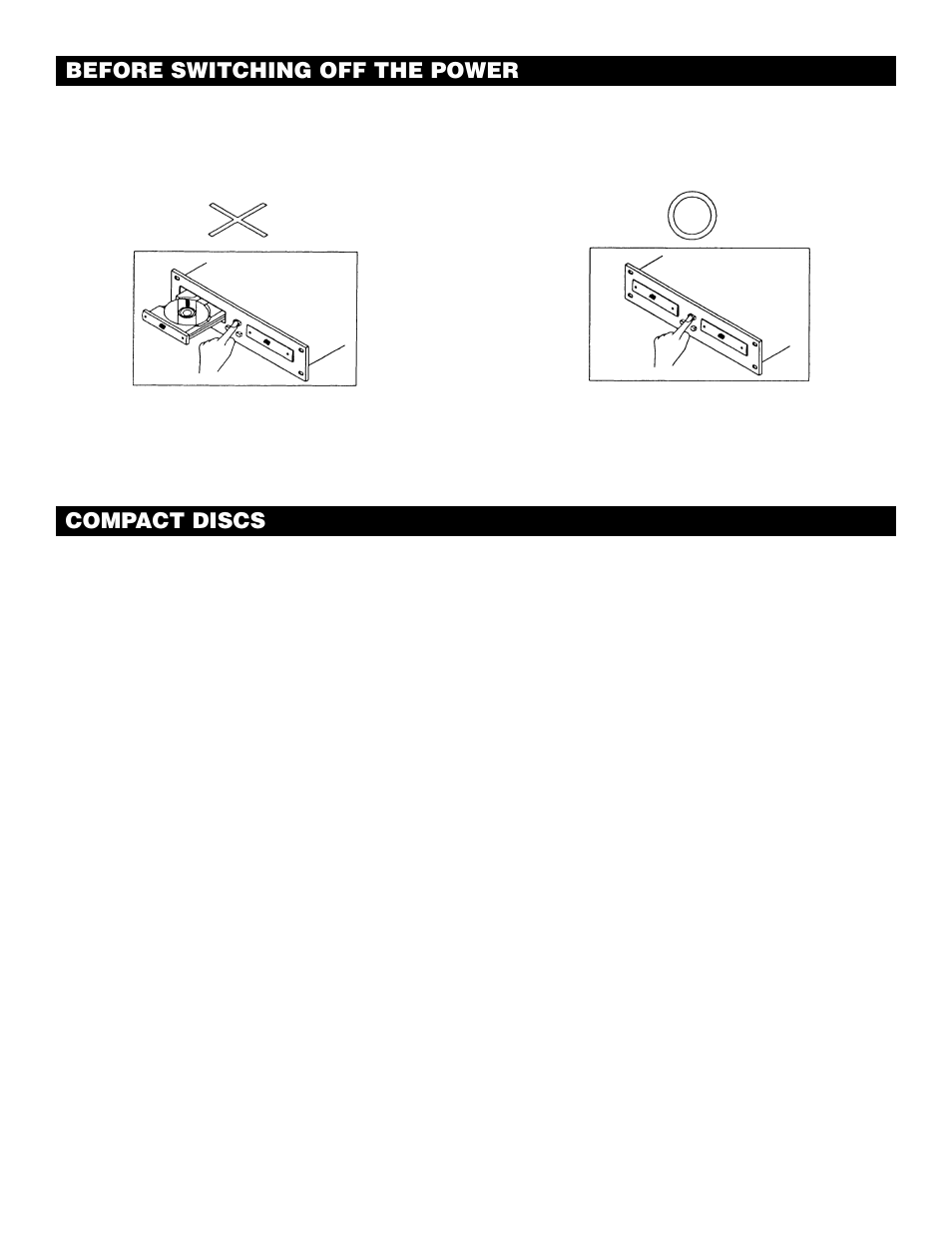 Compact discs, Before switching off the power, Precautions on handling compact discs | Precaution on storage | American Audio DCD-PRO500 User Manual | Page 14 / 15