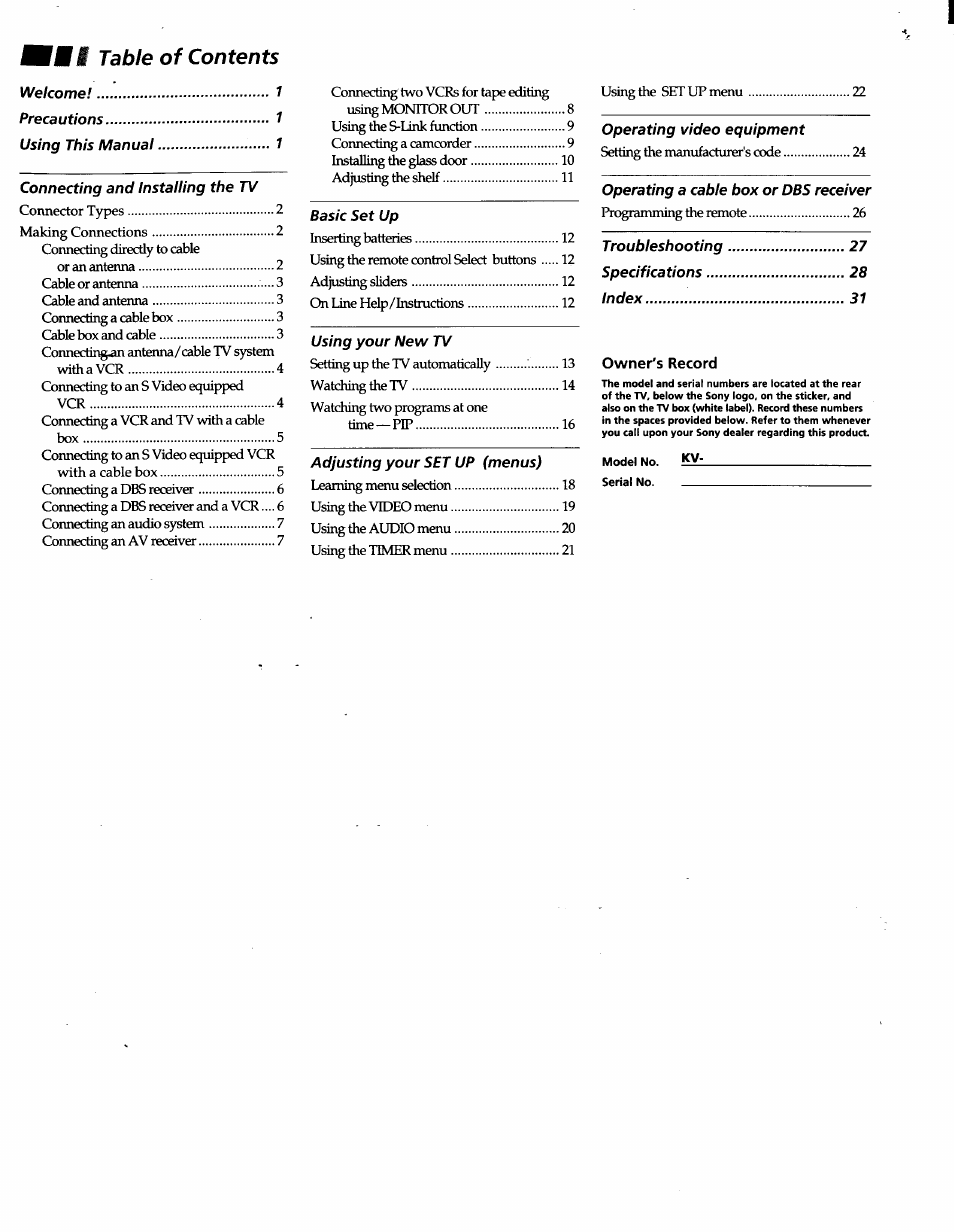 Sony KV-32V26 User Manual | Page 2 / 36