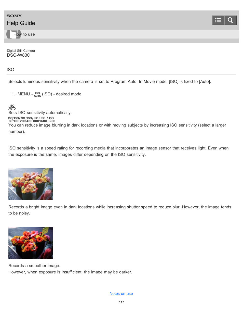 Help guide | Sony DSC-W830 User Manual | Page 119 / 254