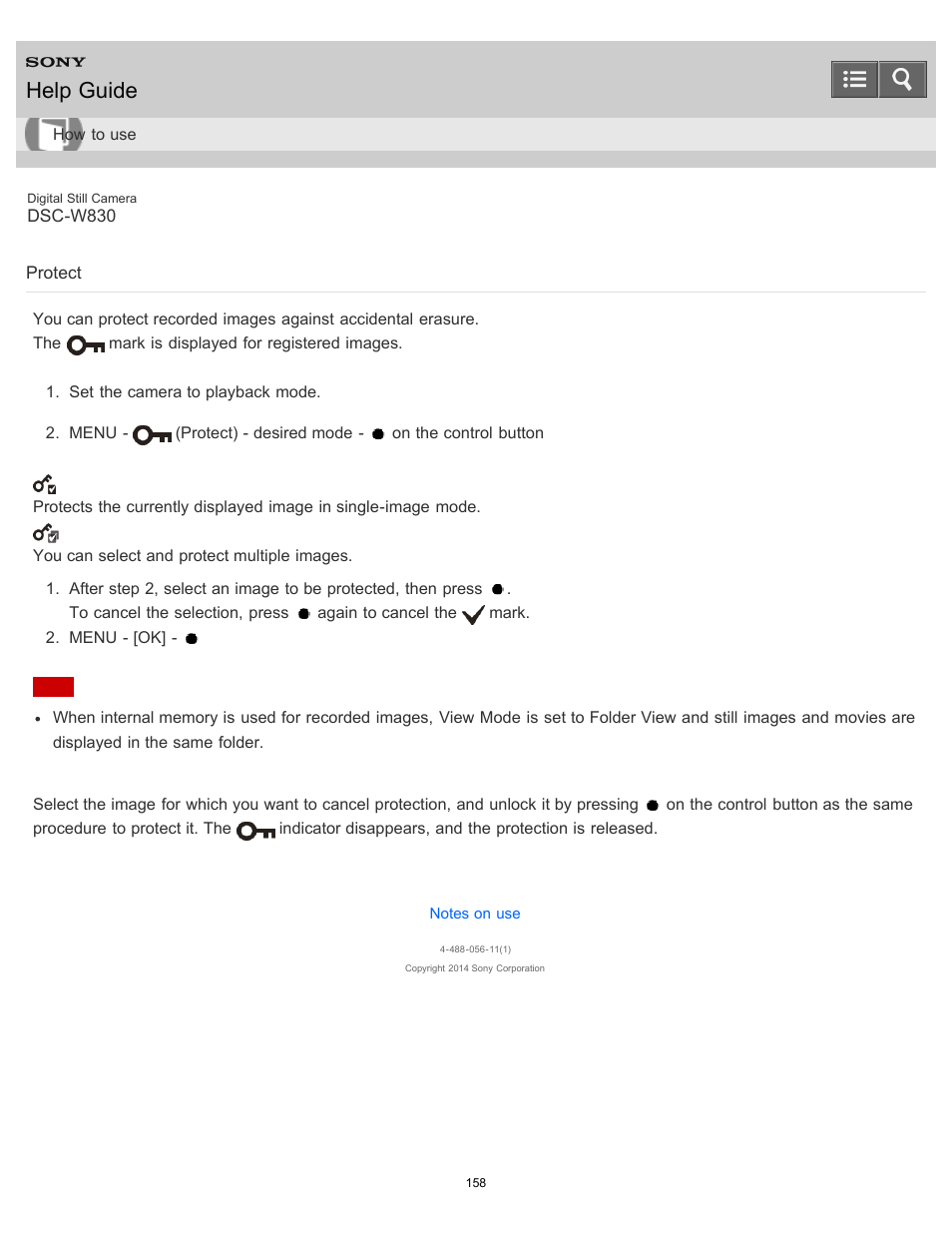 Protect, Help guide | Sony DSC-W830 User Manual | Page 151 / 254
