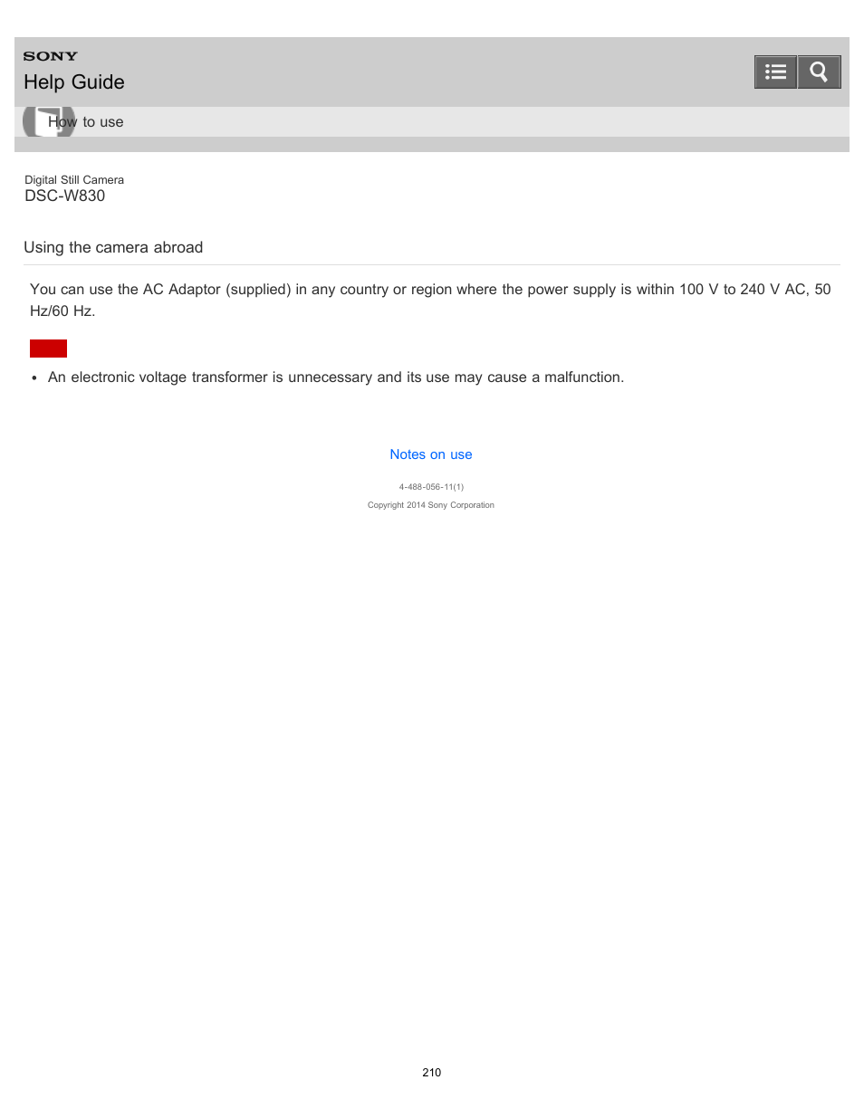 Using the camera abroad, Help guide | Sony DSC-W830 User Manual | Page 200 / 254