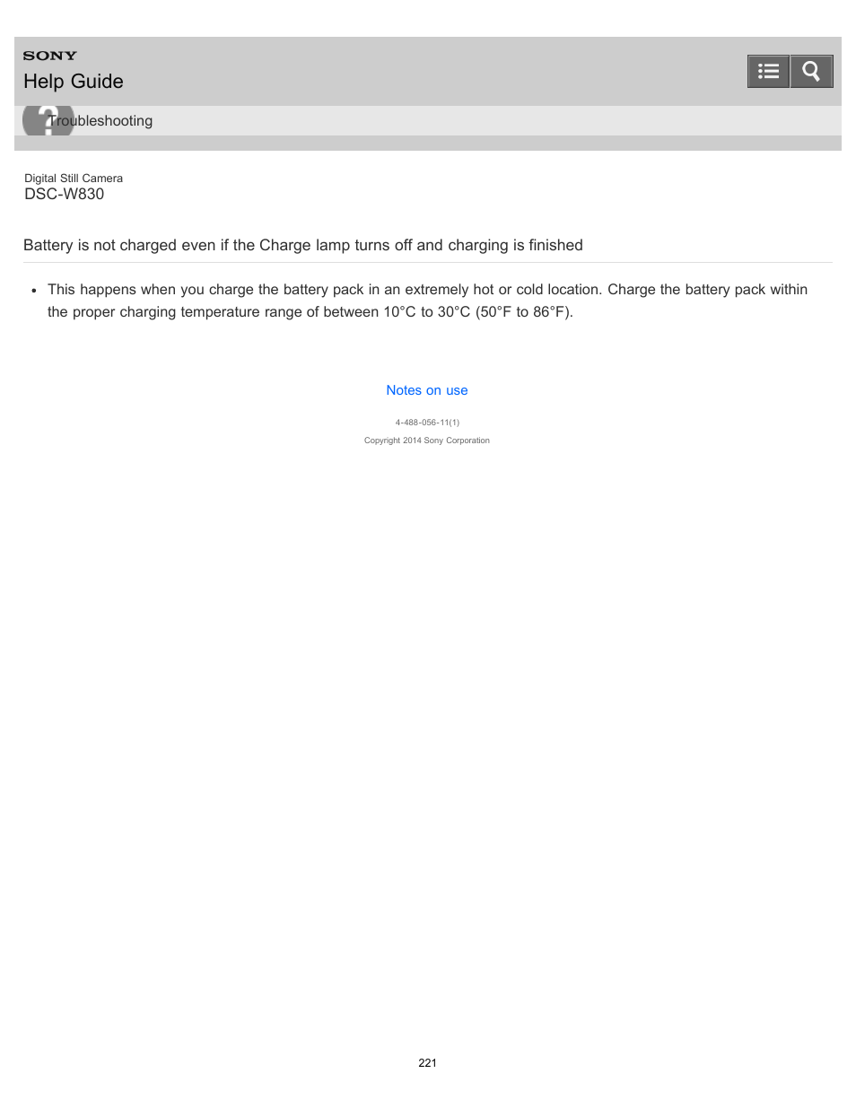 Charging is finished, Help guide | Sony DSC-W830 User Manual | Page 211 / 254