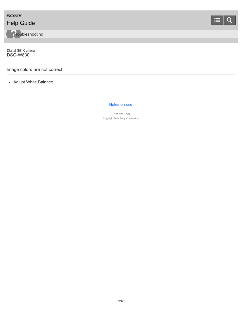 Image colors are not correct, Help guide | Sony DSC-W830 User Manual | Page 222 / 254