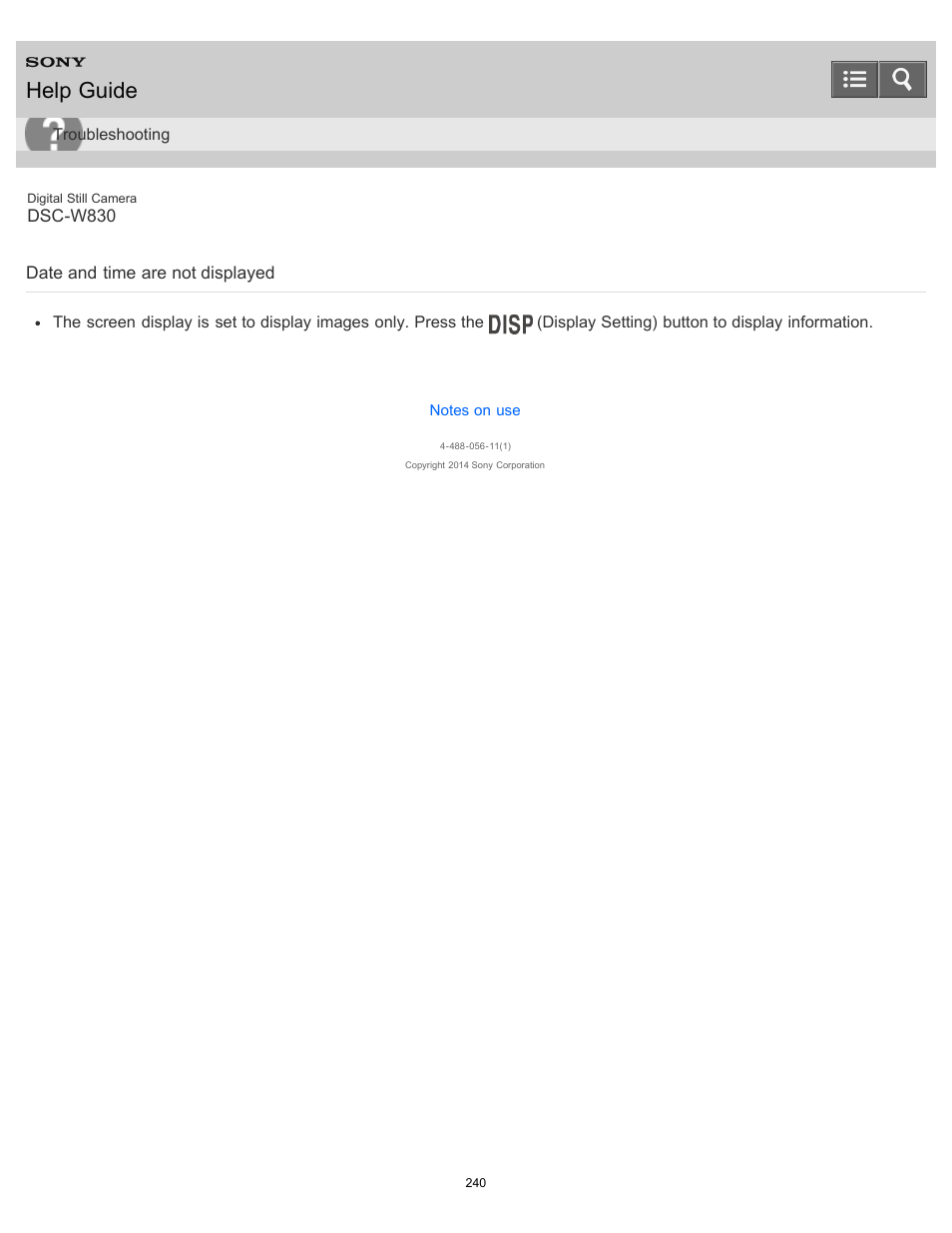 Date and time are not displayed, Help guide | Sony DSC-W830 User Manual | Page 230 / 254