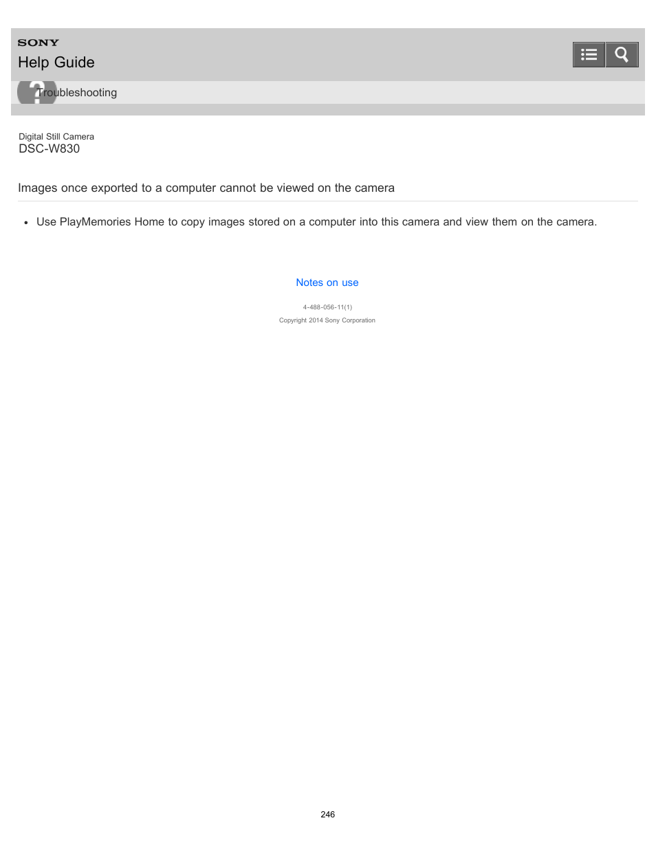 Camera, Help guide | Sony DSC-W830 User Manual | Page 236 / 254