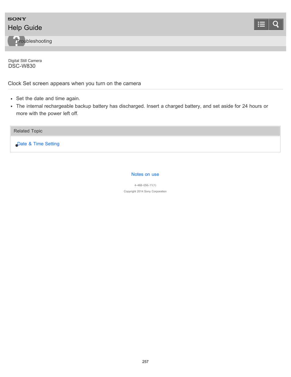 Help guide | Sony DSC-W830 User Manual | Page 247 / 254