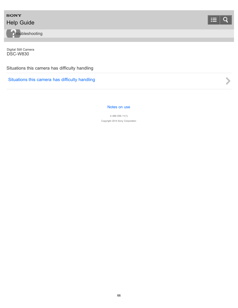 Help guide | Sony DSC-W830 User Manual | Page 73 / 254
