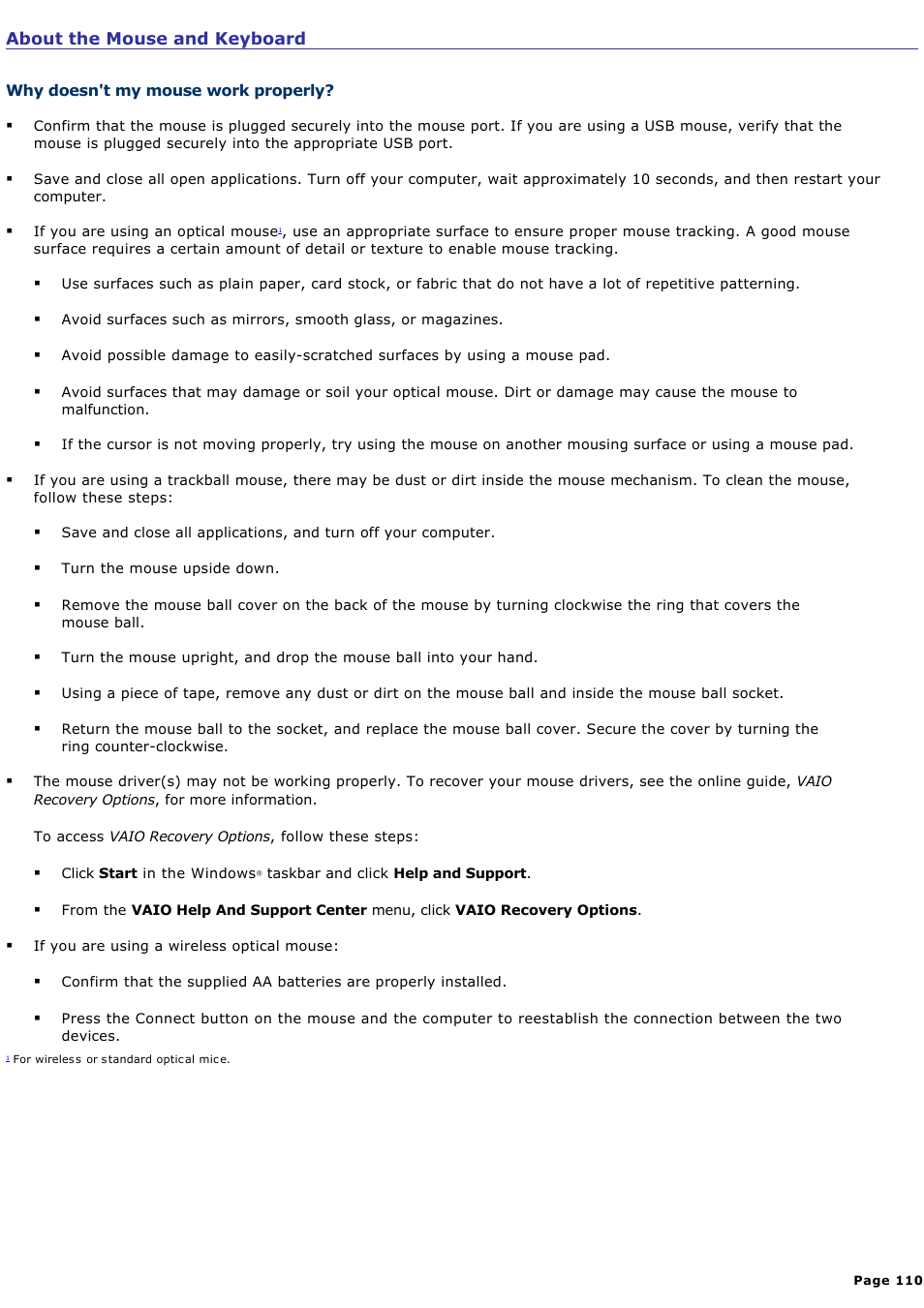 About the mouse and keyboard | Sony PCV-RS423P User Manual | Page 110 / 146