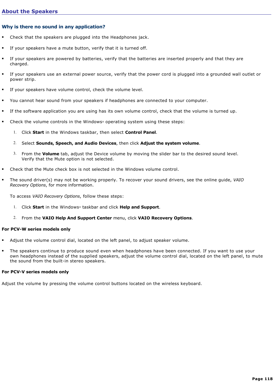 About the speakers | Sony PCV-RS423P User Manual | Page 118 / 146