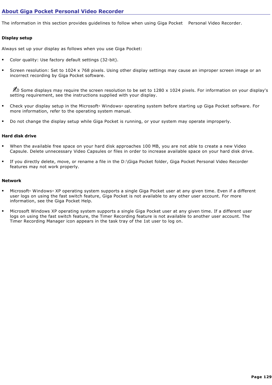 About giga pocket personal video recorder | Sony PCV-RS423P User Manual | Page 129 / 146