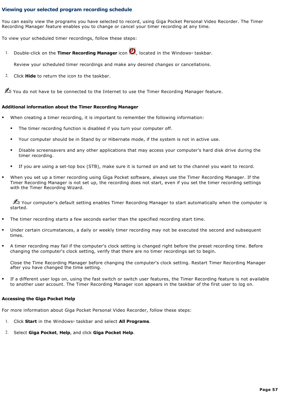 Viewing your selected program recording schedule | Sony PCV-RS423P User Manual | Page 57 / 146