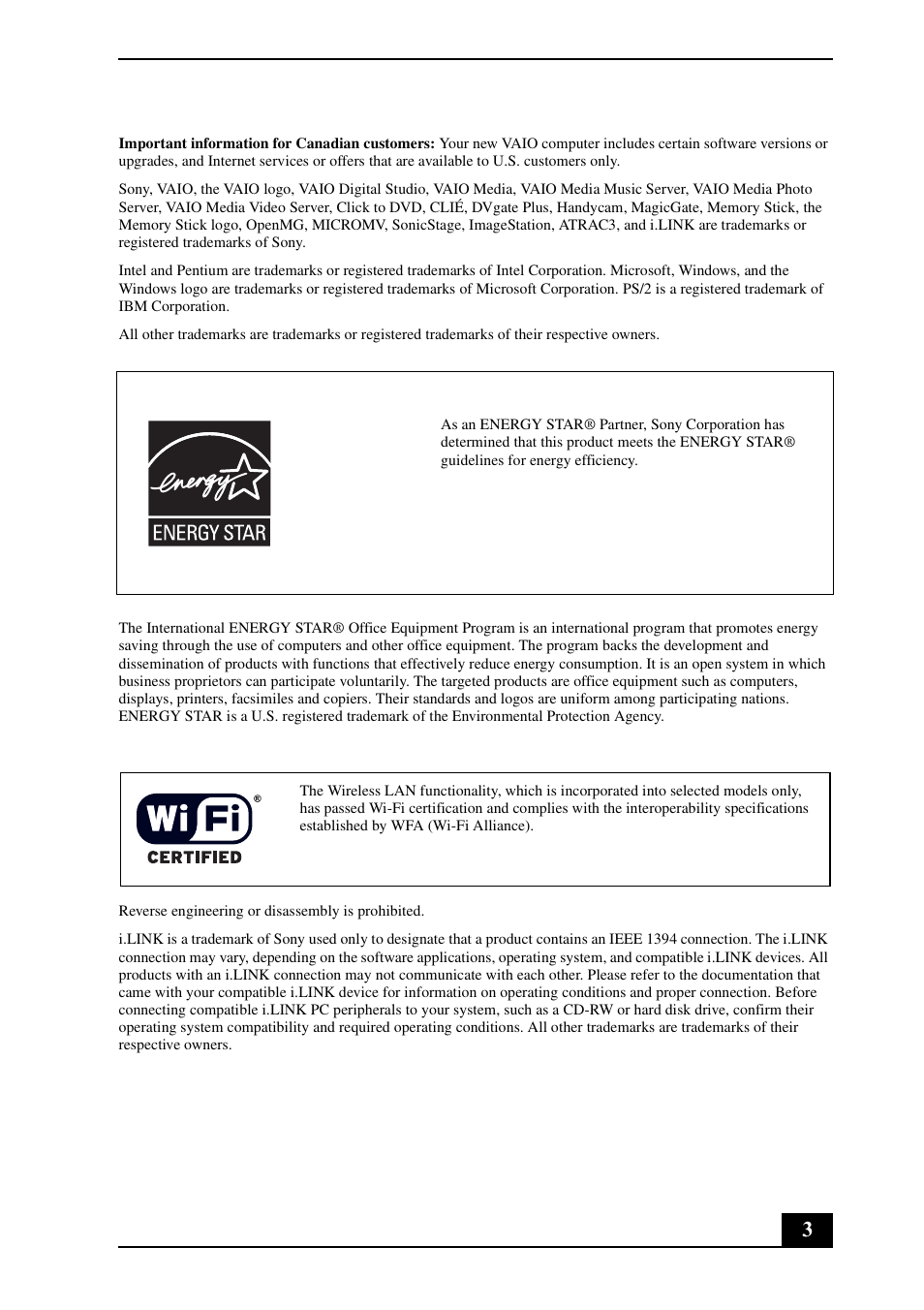 Sony VGN-FS970P User Manual | Page 3 / 24
