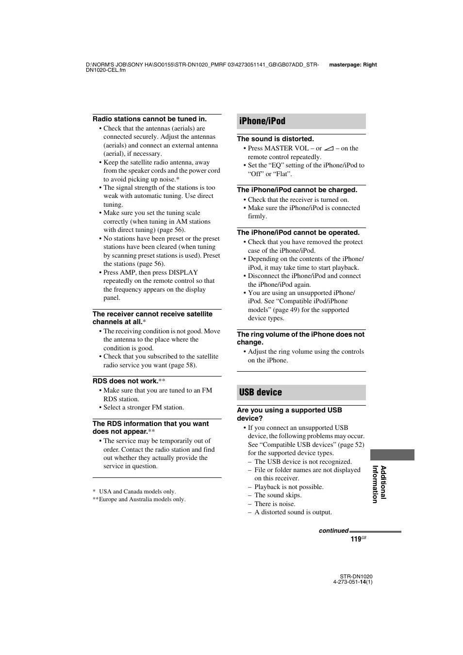 Iphone/ipod usb device | Sony STR-DN1020 User Manual | Page 119 / 132