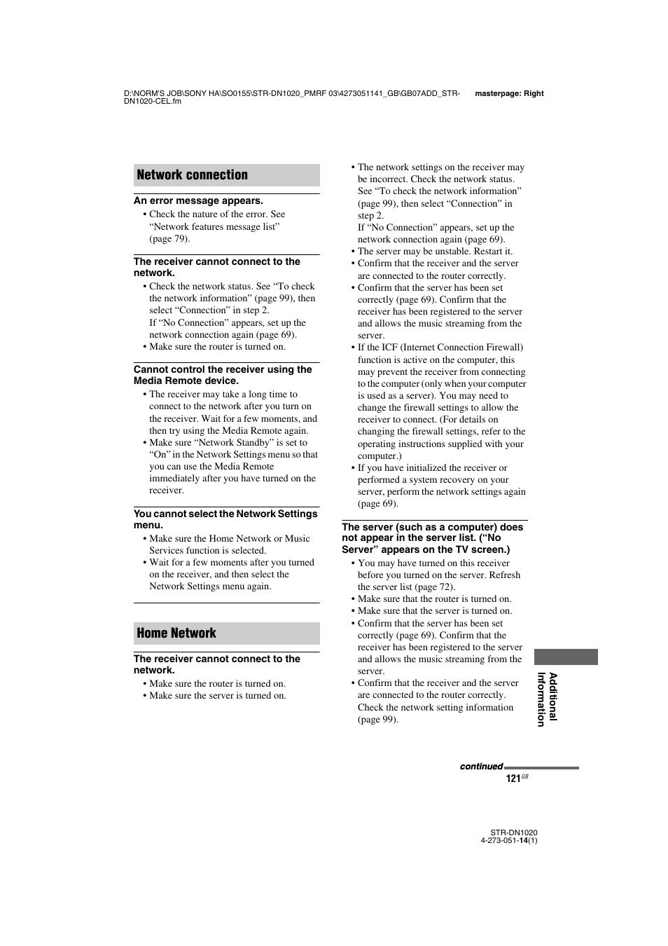 Network connection home network | Sony STR-DN1020 User Manual | Page 121 / 132