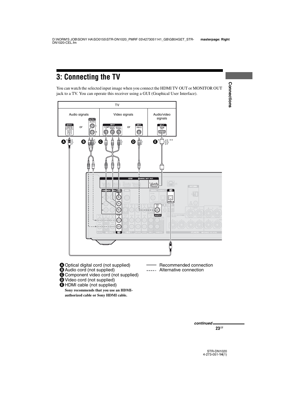 Connecting the tv, E 23, 27, E 23, 24) | Sony STR-DN1020 User Manual | Page 23 / 132