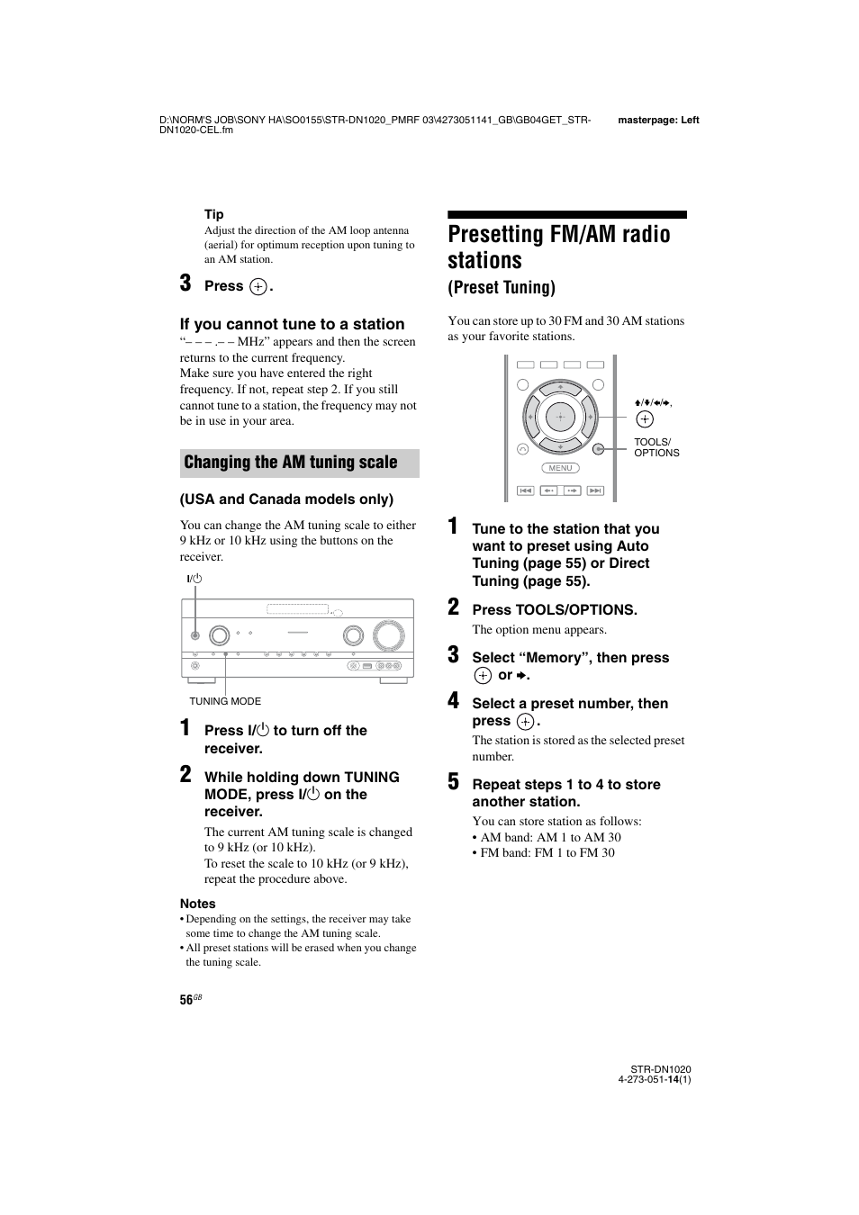 Presetting fm/am radio stations (preset tuning), Presetting fm/am radio stations, Preset tuning) | Sony STR-DN1020 User Manual | Page 56 / 132