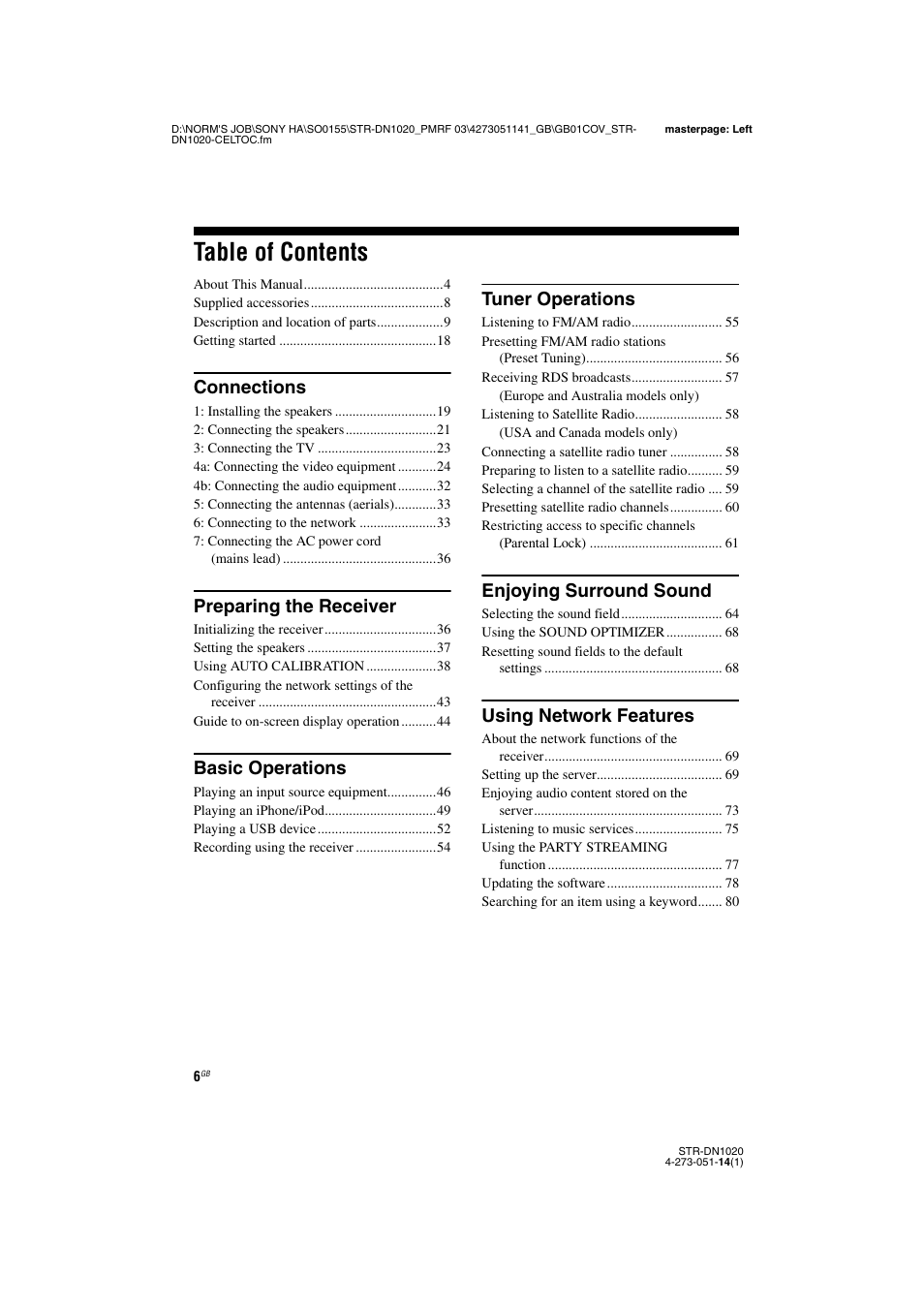 Sony STR-DN1020 User Manual | Page 6 / 132