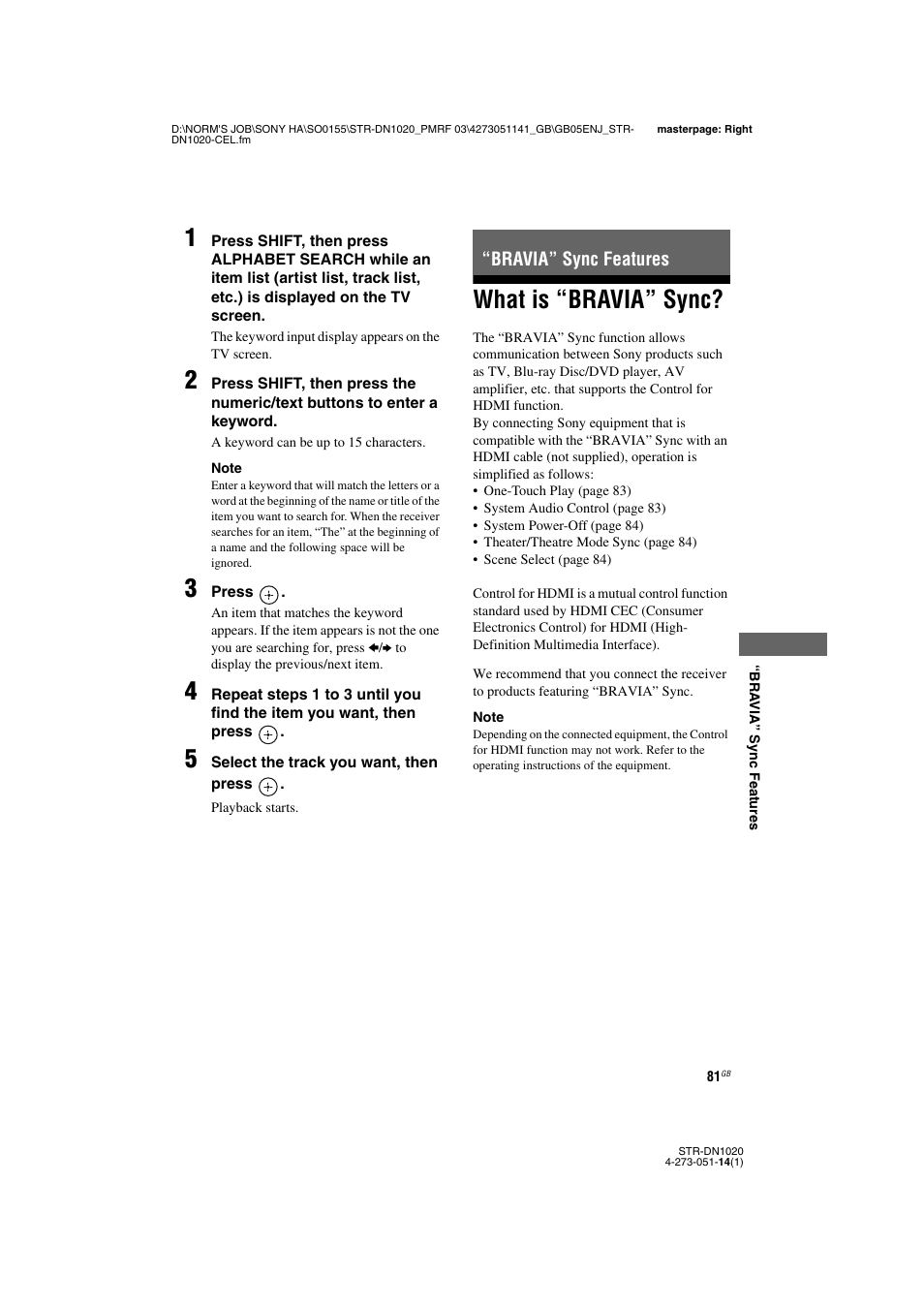 Bravia” sync features, What is “bravia” sync | Sony STR-DN1020 User Manual | Page 81 / 132