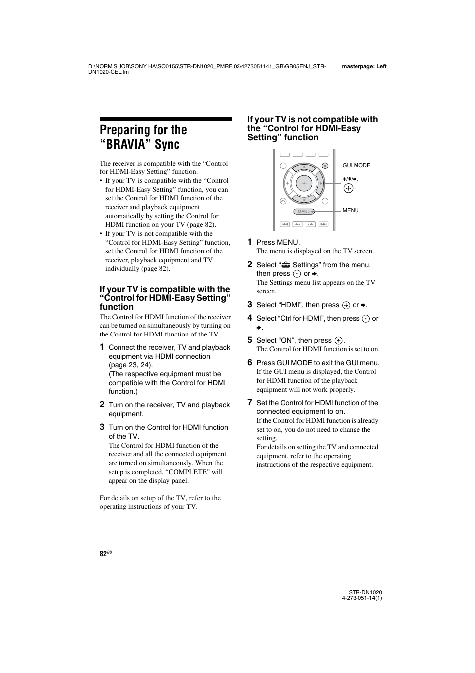 Preparing for the “bravia” sync | Sony STR-DN1020 User Manual | Page 82 / 132