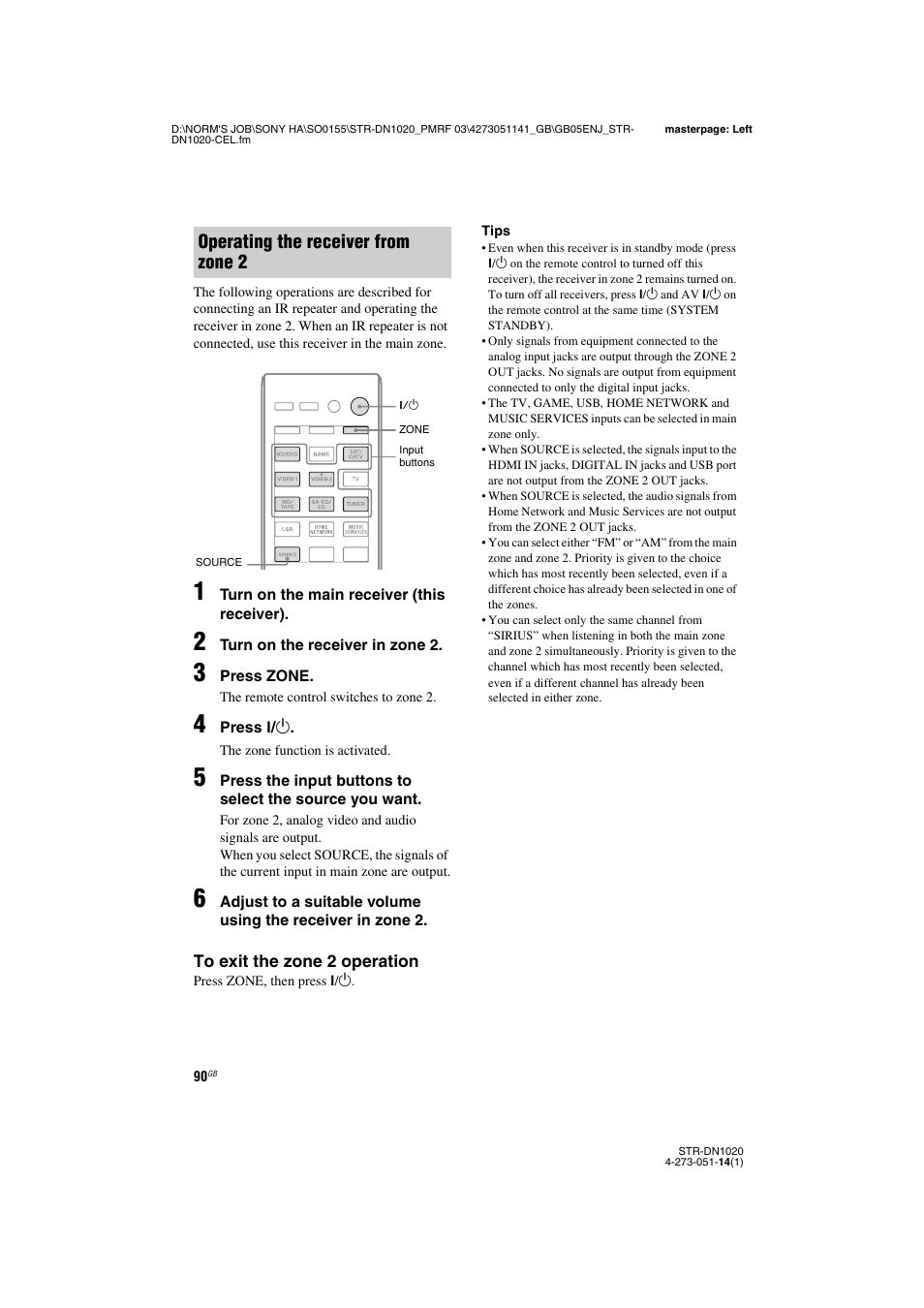 Operating the receiver from zone 2 | Sony STR-DN1020 User Manual | Page 90 / 132