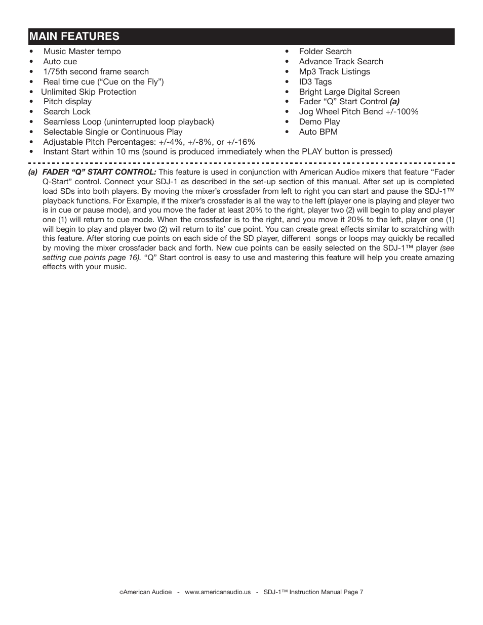 Main features | American Audio SDJ-1 User Manual | Page 7 / 30