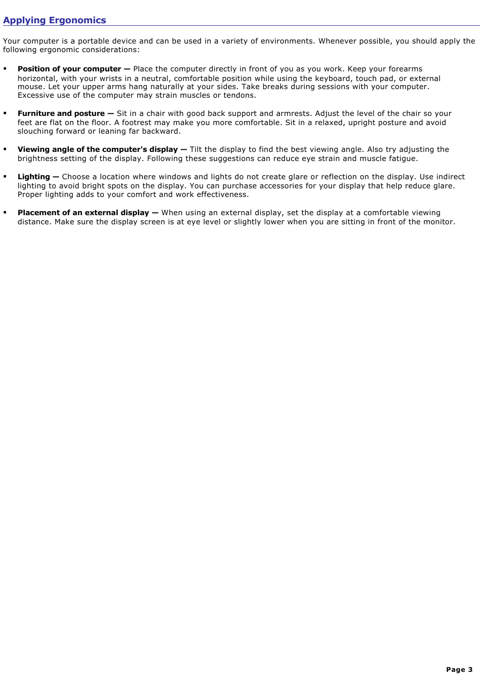 Applying ergonomics | Sony PCG-V505DC2 User Manual | Page 3 / 152
