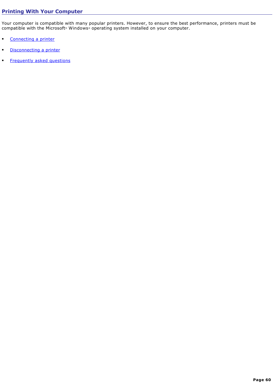 Printing with your computer | Sony PCG-V505DC2 User Manual | Page 60 / 152