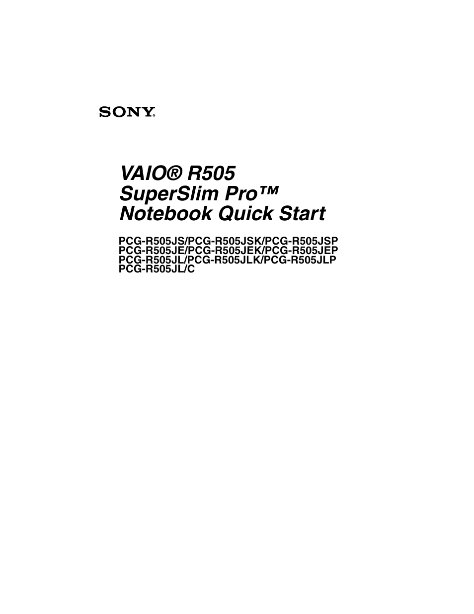 Sony PCG-R505JL User Manual | 86 pages