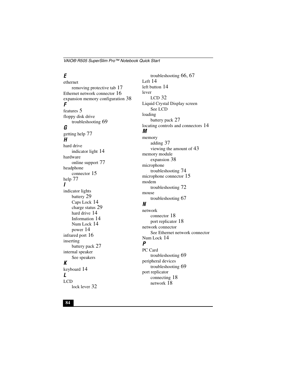 Sony PCG-R505JL User Manual | Page 84 / 86