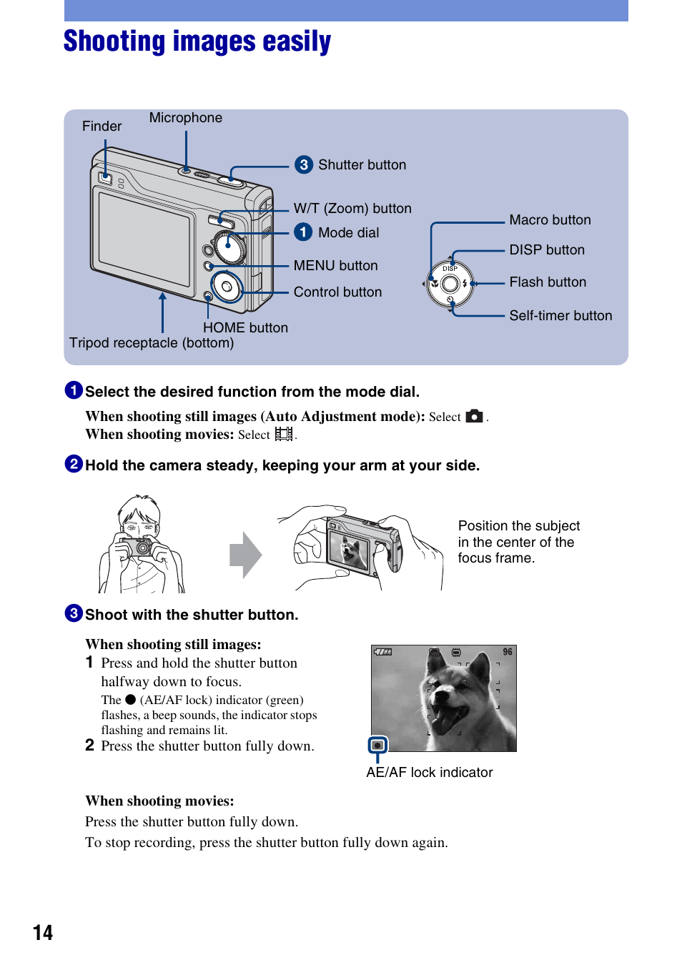 Shooting images easily | Sony DSC-W200 User Manual | Page 14 / 36